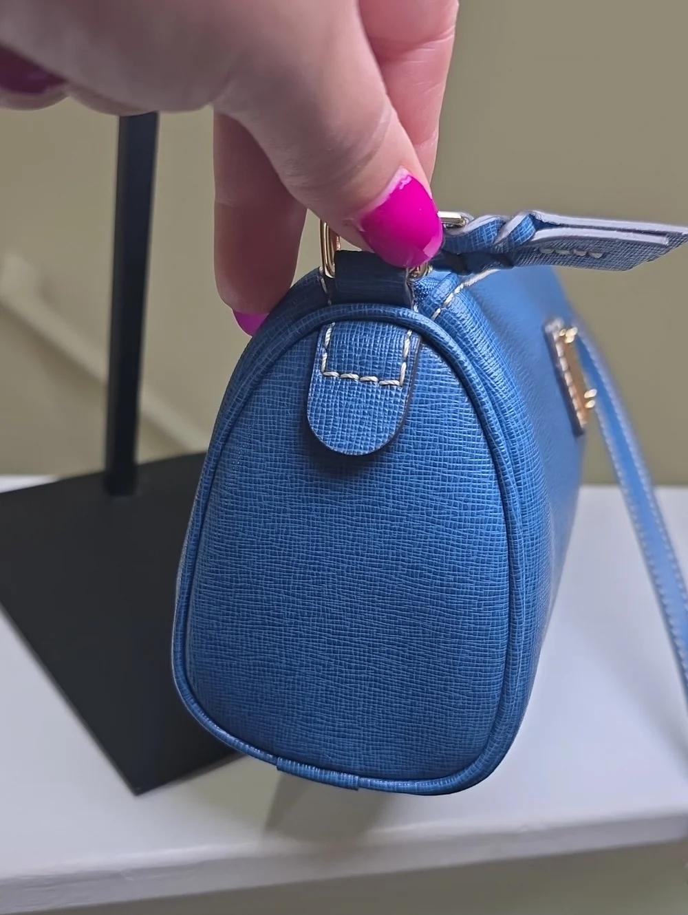 Dooney & Bourke Denim Blue Leather Barrel Minibag Crossbody EUC